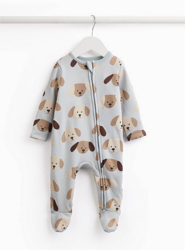 Blue Dog Print Fleece Lined Sleepsuit 3-6 months